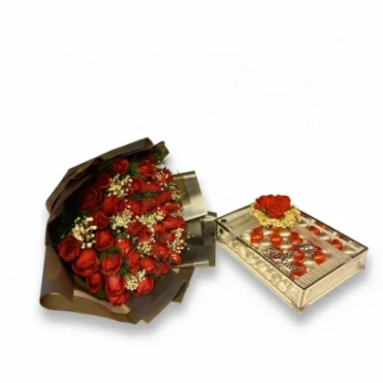 Kırmızı Gül Buketi ve Çikolata 1
